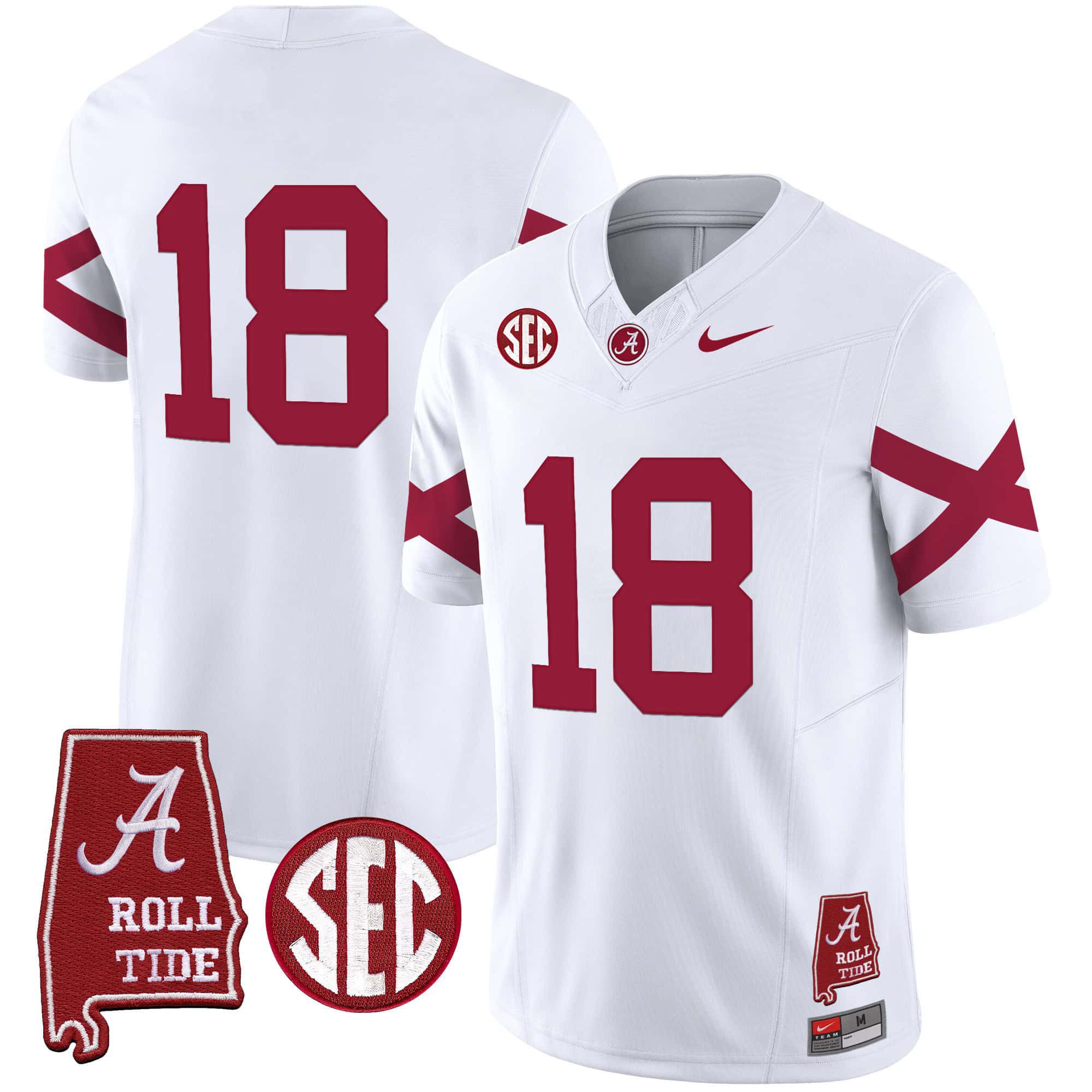 Men Alabama Crimson Tide #18 No Name White Map Vapor Limited 2024 Nike NCAA Jersey
